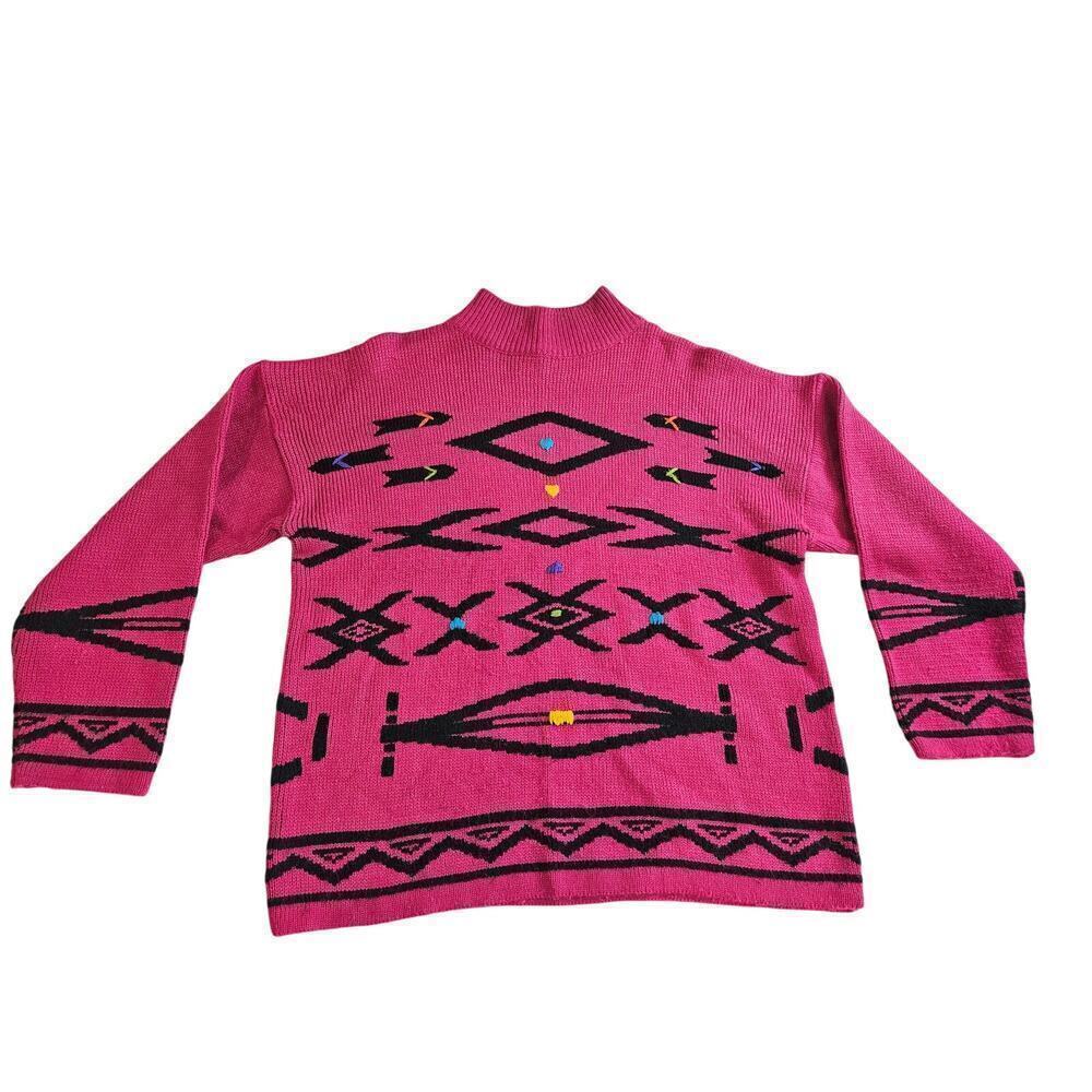 GITANO Sweater Womens Large Pink 80s Southwest Vibe Aztec Rare 90s Vintage